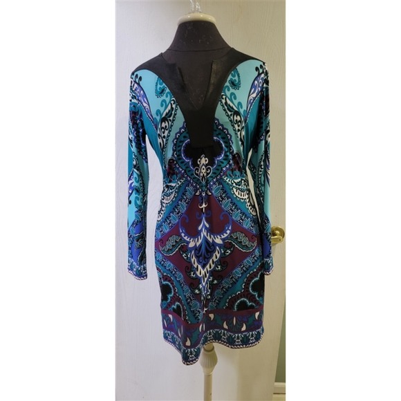 Hale Bob Dresses & Skirts - NWT Hale Bob S Jersey Dress Faux Leather V Neck Purple Blue 114756